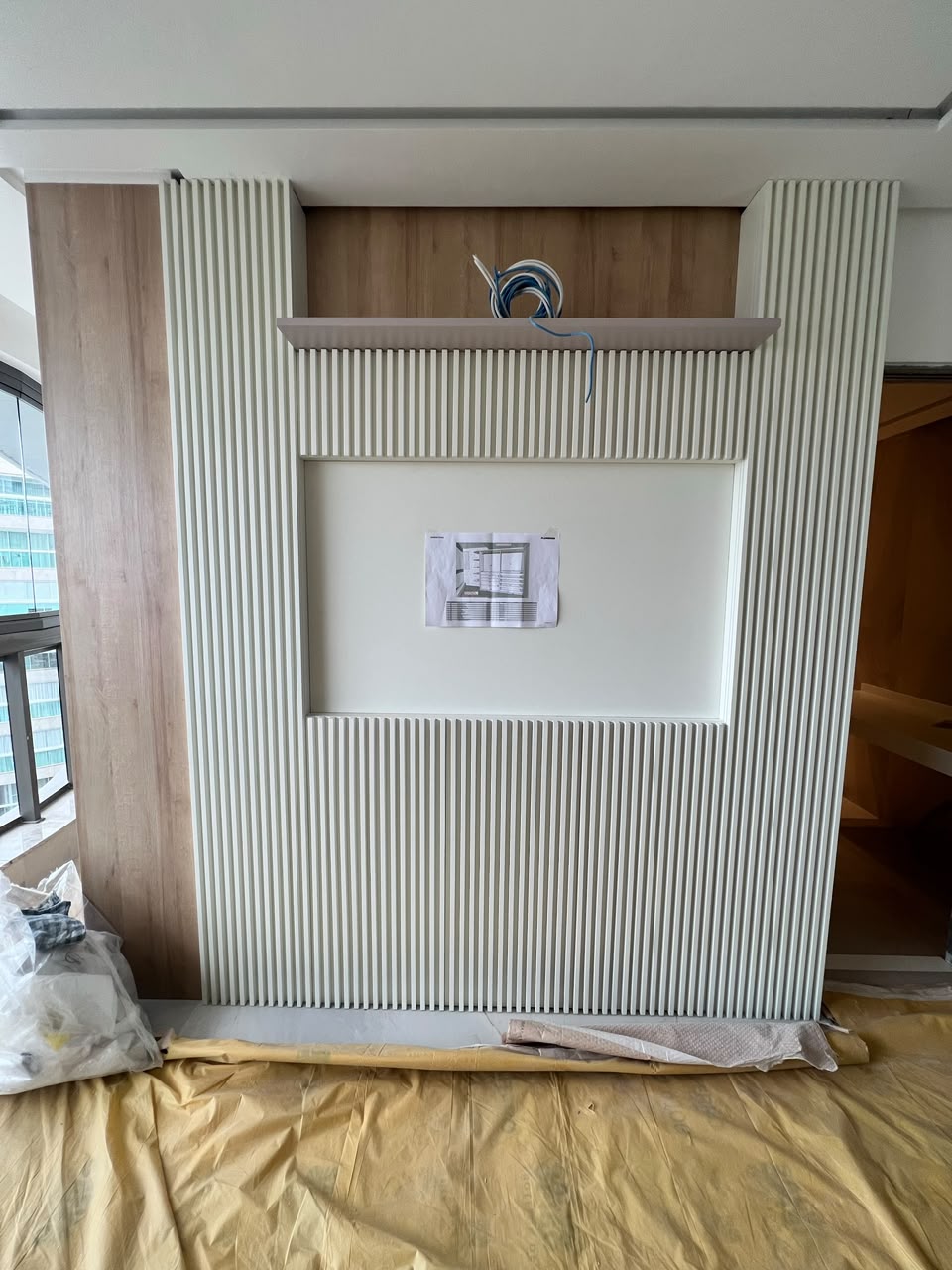 Fluted TV panel feature wall